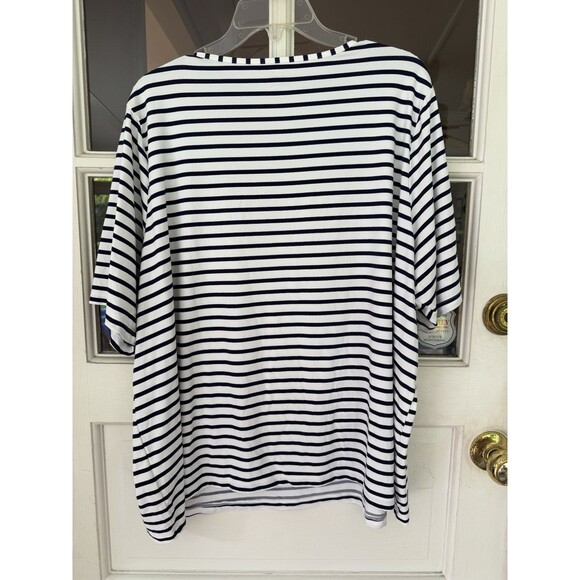 Lands' End Women's Striped Crewneck Short Sleeve Rash Guard Navy Blue Plus 3X - Picture 8 of 9
